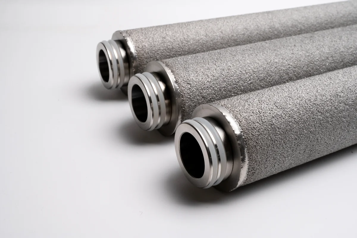 Titanium sintered powder filter cartridges trio end view