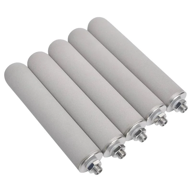 SS and titanium sintered powder filter cartridges, five pieces arranged in a row