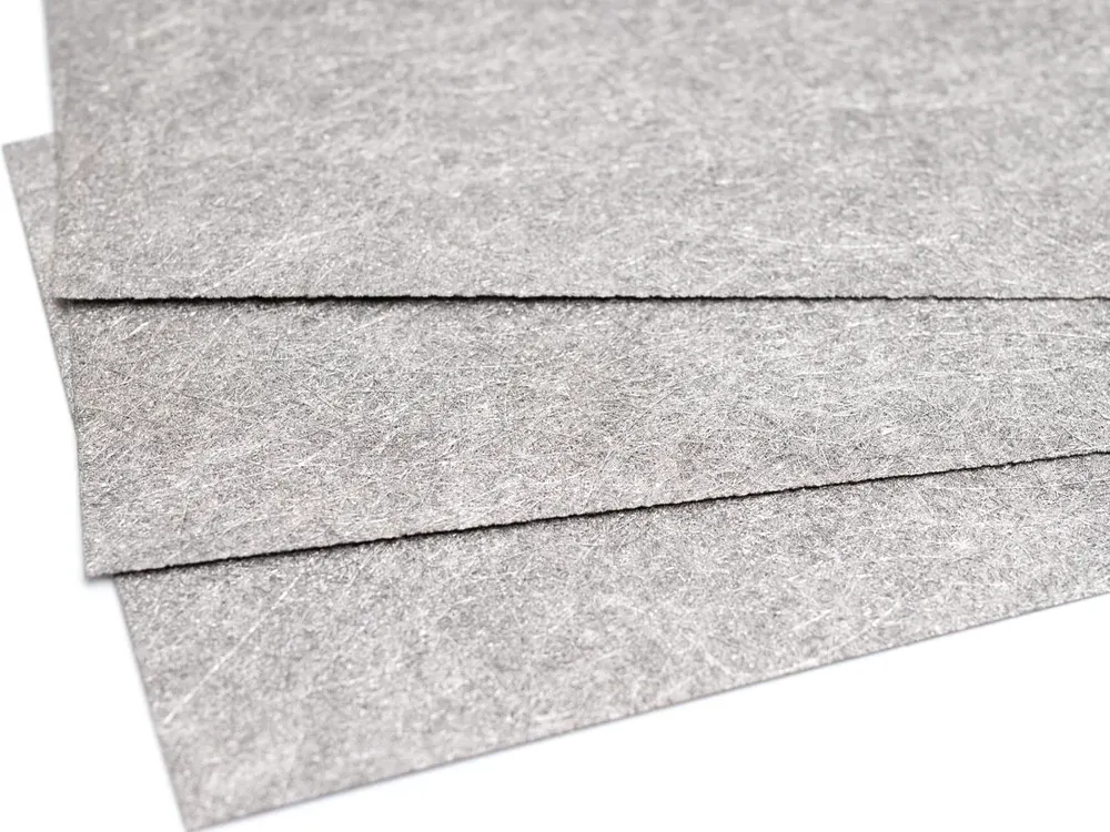 Titanium fiber felt sheet stack at an angle